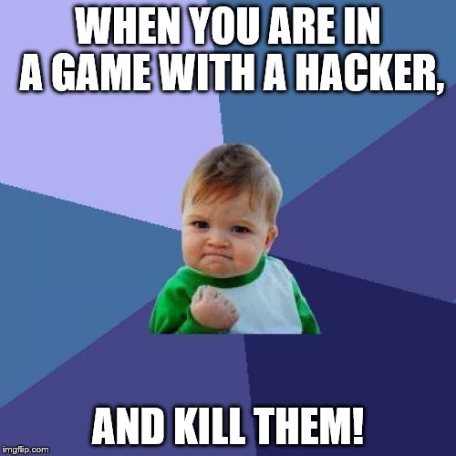 Success Kid Meme | WHEN YOU ARE IN A GAME WITH A HACKER, AND KILL THEM! | image tagged in memes,success kid | made w/ Imgflip meme maker