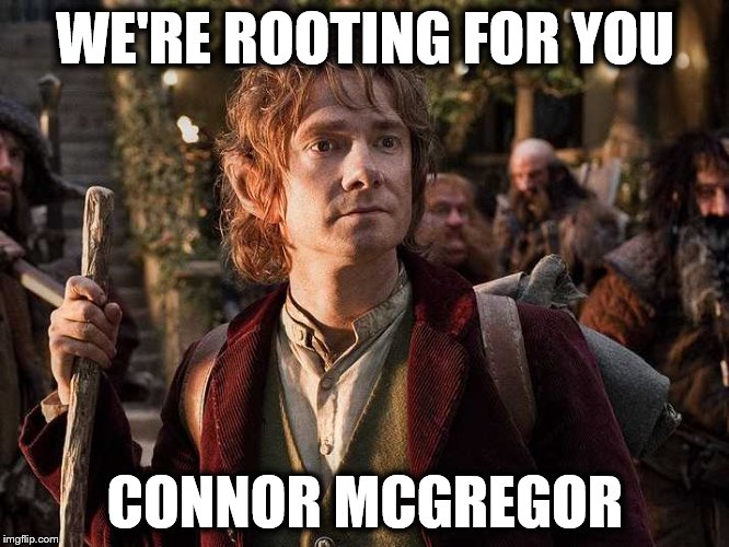 Hobbits Must Stick Together  | WE'RE ROOTING FOR YOU; CONNOR MCGREGOR | image tagged in what of the proud hobbits,memes,conor mcgregor,hobbit,ireland | made w/ Imgflip meme maker