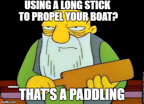 That's a paddlin' Meme | USING A LONG STICK TO PROPEL YOUR BOAT? THAT'S A PADDLING | image tagged in memes,that's a paddlin' | made w/ Imgflip meme maker