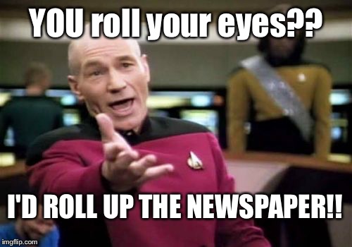 Picard Wtf Meme | YOU roll your eyes?? I'D ROLL UP THE NEWSPAPER!! | image tagged in memes,picard wtf | made w/ Imgflip meme maker