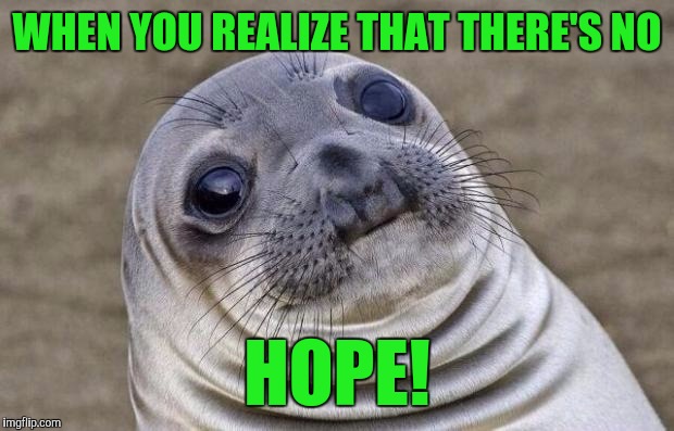 Awkward Moment Sealion Meme | WHEN YOU REALIZE THAT THERE'S NO; HOPE! | image tagged in memes,awkward moment sealion | made w/ Imgflip meme maker