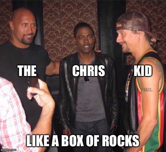 Like a box of Rocks | THE               CHRIS            KID; LIKE A BOX OF ROCKS | image tagged in the rock,chris rock,kid rock | made w/ Imgflip meme maker