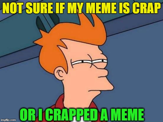 Futurama Fry Meme | NOT SURE IF MY MEME IS CRAP OR I CRAPPED A MEME | image tagged in memes,futurama fry | made w/ Imgflip meme maker