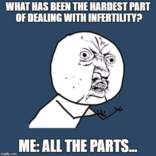 Y U No Meme | WHAT HAS BEEN THE HARDEST PART OF DEALING WITH INFERTILITY? ME: ALL THE PARTS... | image tagged in memes,y u no | made w/ Imgflip meme maker