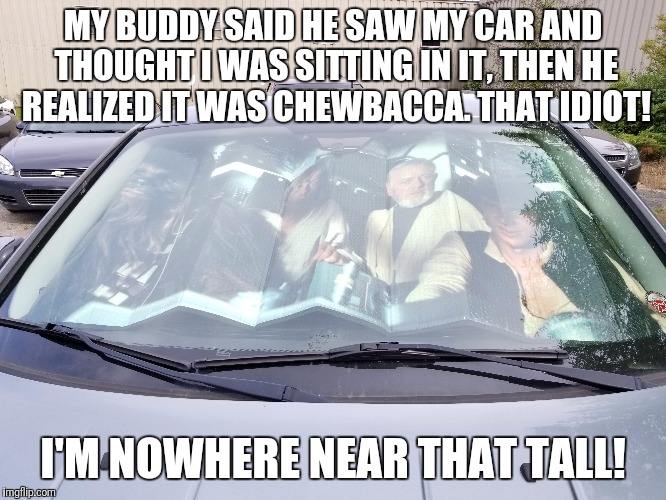 Nor that handsome! | MY BUDDY SAID HE SAW MY CAR AND THOUGHT I WAS SITTING IN IT, THEN HE REALIZED IT WAS CHEWBACCA. THAT IDIOT! I'M NOWHERE NEAR THAT TALL! | image tagged in memes,star wars,ugly,chewbacca | made w/ Imgflip meme maker