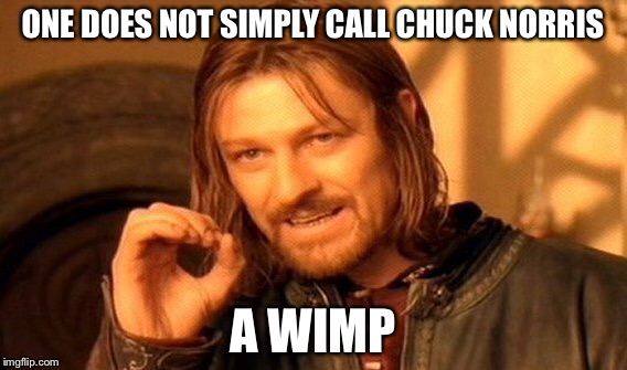 One Does Not Simply Meme | ONE DOES NOT SIMPLY CALL CHUCK NORRIS A WIMP | image tagged in memes,one does not simply | made w/ Imgflip meme maker