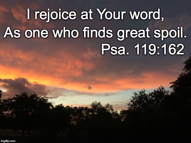 I rejoice at Your word, As one who finds great spoil. Psa. 119:162 | image tagged in spoil | made w/ Imgflip meme maker