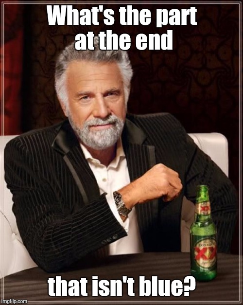 The Most Interesting Man In The World Meme | What's the part at the end that isn't blue? | image tagged in memes,the most interesting man in the world | made w/ Imgflip meme maker