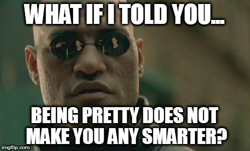 Matrix Morpheus Meme | WHAT IF I TOLD YOU... BEING PRETTY DOES NOT MAKE YOU ANY SMARTER? | image tagged in memes,matrix morpheus | made w/ Imgflip meme maker