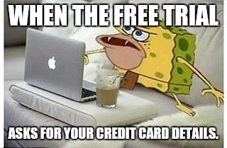 SpongeGar Computer |  WHEN THE FREE TRIAL; ASKS FOR YOUR CREDIT CARD DETAILS. | image tagged in spongegar computer | made w/ Imgflip meme maker