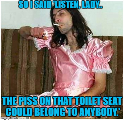 Transphobic people are always making assumptions. | SO I SAID 'LISTEN, LADY.. THE PISS ON THAT TOILET SEAT COULD BELONG TO ANYBODY.' | image tagged in transgender rights | made w/ Imgflip meme maker