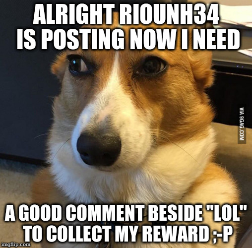 ALRIGHT RIOUNH34 IS POSTING NOW I NEED; A GOOD COMMENT BESIDE "LOL" TO COLLECT MY REWARD ;-P | made w/ Imgflip meme maker
