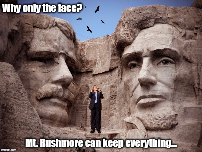 Presidential Mountain  | Why only the face? Mt. Rushmore can keep everything... | image tagged in donald trump,resist,mount rushmore,mt rushmore,president | made w/ Imgflip meme maker