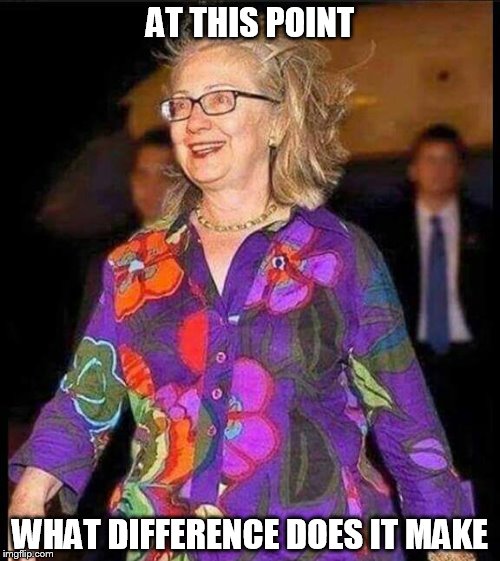 Hilary | AT THIS POINT; WHAT DIFFERENCE DOES IT MAKE | image tagged in hilary | made w/ Imgflip meme maker