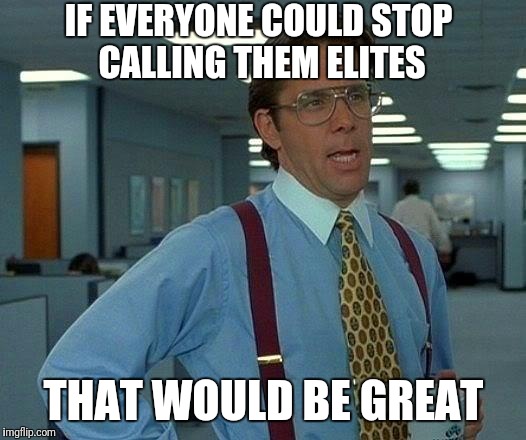 Narcissist is more accurate | IF EVERYONE COULD STOP CALLING THEM ELITES; THAT WOULD BE GREAT | image tagged in memes,that would be great | made w/ Imgflip meme maker