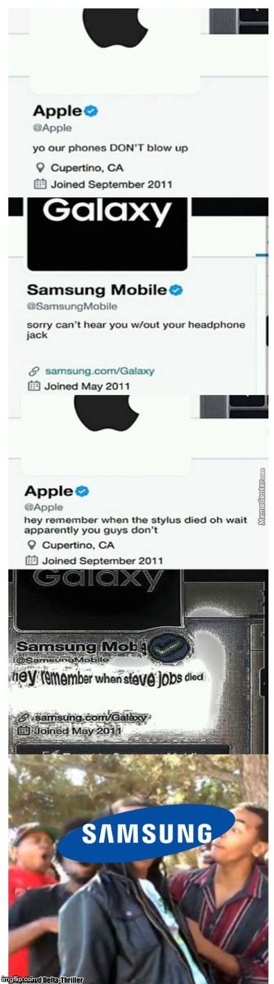 clash of the phones | image tagged in apple,samsung,funny | made w/ Imgflip meme maker
