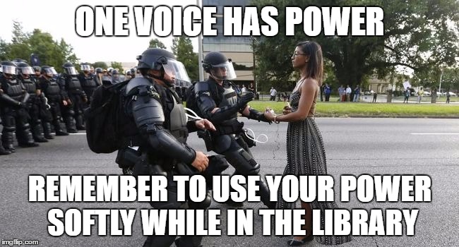Library Quiet | ONE VOICE HAS POWER; REMEMBER TO USE YOUR POWER SOFTLY WHILE IN THE LIBRARY | image tagged in library | made w/ Imgflip meme maker