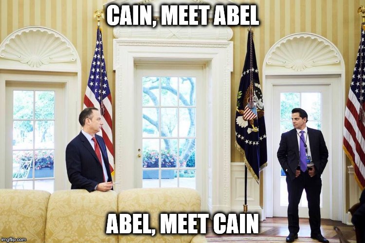 CAIN, MEET ABEL; ABEL, MEET CAIN | image tagged in cain  abel | made w/ Imgflip meme maker