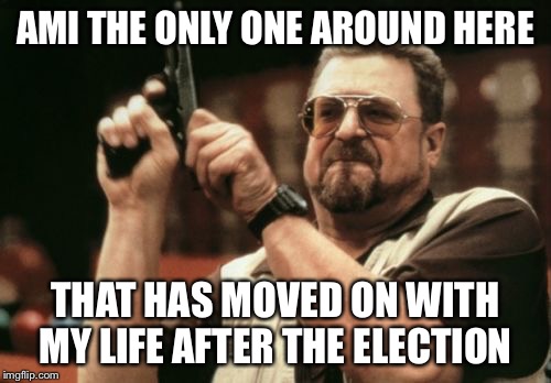 Moving on with life because I have a job | AMI THE ONLY ONE AROUND HERE; THAT HAS MOVED ON WITH MY LIFE AFTER THE ELECTION | image tagged in memes,am i the only one around here,political meme,election 2016,cnn fake news,protesters | made w/ Imgflip meme maker