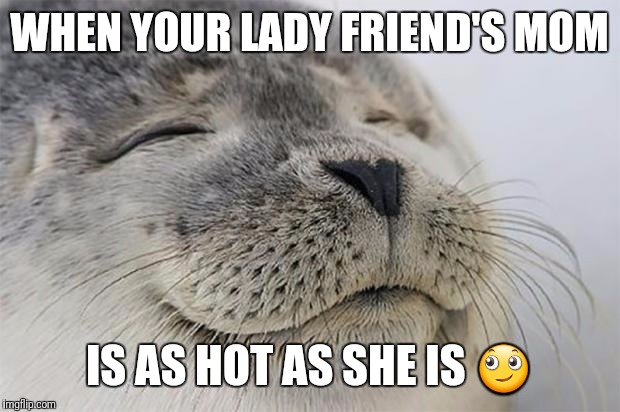 And you could be Double Dating! | WHEN YOUR LADY FRIEND'S MOM; IS AS HOT AS SHE IS 🙄 | image tagged in memes,satisfied seal | made w/ Imgflip meme maker