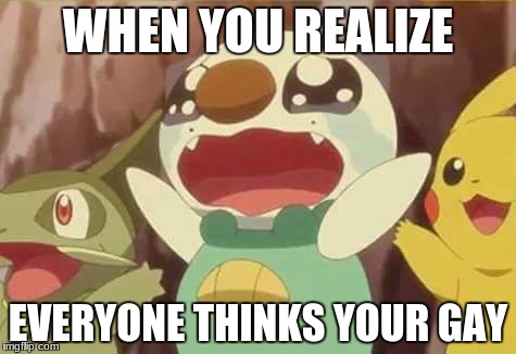 funny Pokemon | WHEN YOU REALIZE; EVERYONE THINKS YOUR GAY | image tagged in funny pokemon,pokemon | made w/ Imgflip meme maker