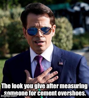 Sunglasses | The look you give after measuring someone for cement overshoes. | image tagged in anthony scaramucci | made w/ Imgflip meme maker
