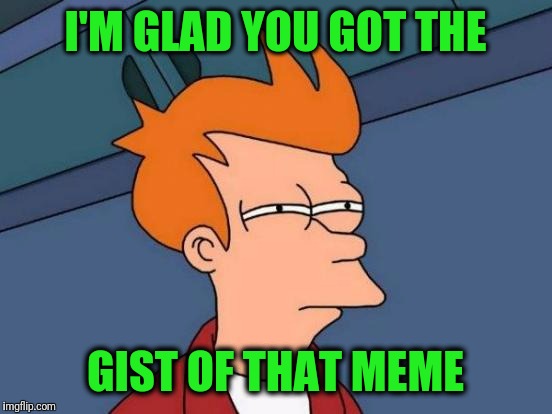 Futurama Fry Meme | I'M GLAD YOU GOT THE GIST OF THAT MEME | image tagged in memes,futurama fry | made w/ Imgflip meme maker