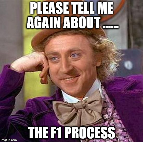 Creepy Condescending Wonka | PLEASE TELL ME AGAIN ABOUT ...... THE F1 PROCESS | image tagged in memes,creepy condescending wonka | made w/ Imgflip meme maker
