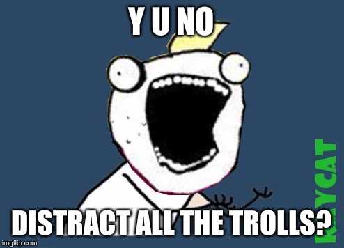 Y U No X All The Y | Y U NO DISTRACT ALL THE TROLLS? | image tagged in y u no x all the y | made w/ Imgflip meme maker