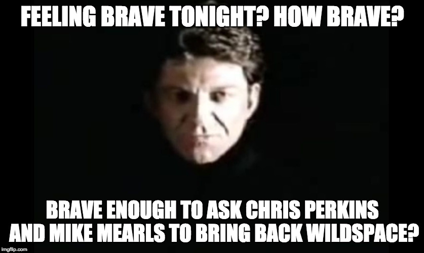 Brave enough to ask Chris Perkins and Mike Mearls to bring back Wildspace. | FEELING BRAVE TONIGHT? HOW BRAVE? BRAVE ENOUGH TO ASK CHRIS PERKINS AND MIKE MEARLS TO BRING BACK WILDSPACE? | image tagged in the dragon master,wildspace | made w/ Imgflip meme maker