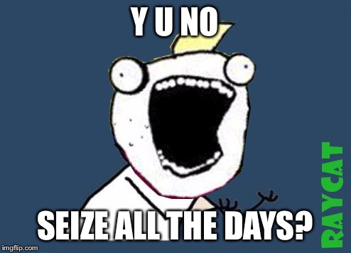 Y U No X All The Y | Y U NO SEIZE ALL THE DAYS? | image tagged in y u no x all the y | made w/ Imgflip meme maker