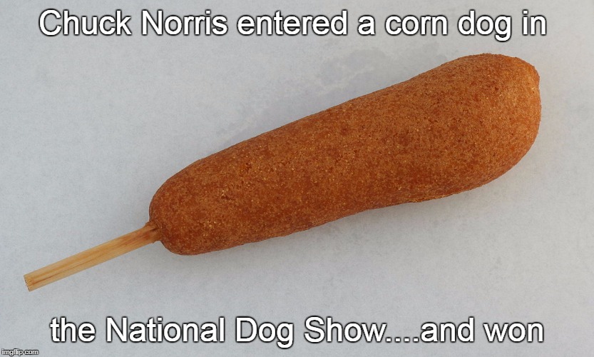 Dog show | Chuck Norris entered a corn dog in; the National Dog Show....and won | image tagged in chuck norris,corn dogs | made w/ Imgflip meme maker