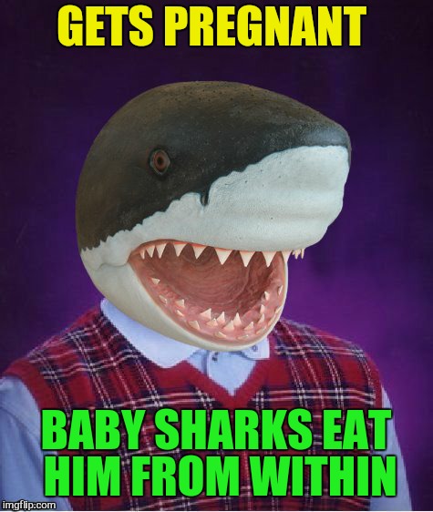 Bad Luck Shark | GETS PREGNANT BABY SHARKS EAT HIM FROM WITHIN | image tagged in bad luck shark | made w/ Imgflip meme maker