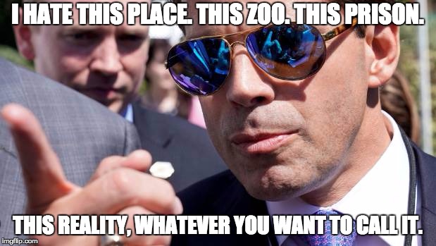 I HATE THIS PLACE. THIS ZOO. THIS PRISON. THIS REALITY, WHATEVER YOU WANT TO CALL IT. | image tagged in agent smith,scaramucci | made w/ Imgflip meme maker