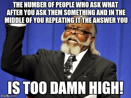Too Damn High | THE NUMBER OF PEOPLE WHO ASK WHAT AFTER YOU ASK THEM SOMETHING AND IN THE MIDDLE OF YOU REPEATING IT THE ANSWER YOU; IS TOO DAMN HIGH! | image tagged in memes,too damn high | made w/ Imgflip meme maker