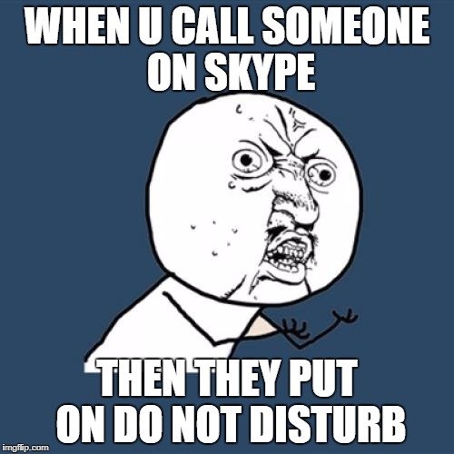 Y U No Meme | WHEN U CALL SOMEONE ON SKYPE; THEN THEY PUT ON DO NOT DISTURB | image tagged in memes,y u no | made w/ Imgflip meme maker