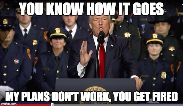fired  | YOU KNOW HOW IT GOES; MY PLANS DON'T WORK, YOU GET FIRED | image tagged in fired,donald trump you're fired,donald trump,donald trump approves,serious trump,president trump | made w/ Imgflip meme maker