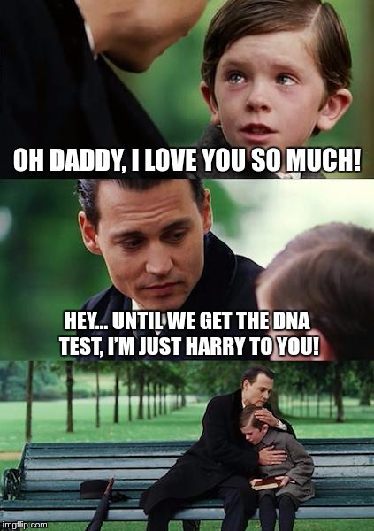 LOVE vs REALITY | OH DADDY, I LOVE YOU SO MUCH! HEY… UNTIL WE GET THE DNA TEST, I’M JUST HARRY TO YOU! | image tagged in memes,finding neverland,funny,love,reality,dad | made w/ Imgflip meme maker