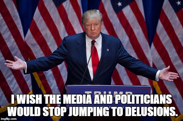 Trump Bruh | I WISH THE MEDIA AND POLITICIANS WOULD STOP JUMPING TO DELUSIONS. | image tagged in trump,memes,funny,funny memes,politicians,media | made w/ Imgflip meme maker