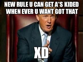 Donald Trump | NEW RULE U CAN GET A*S KIDED WHEN EVER U WANT GOT THAT; XD | image tagged in donald trump | made w/ Imgflip meme maker