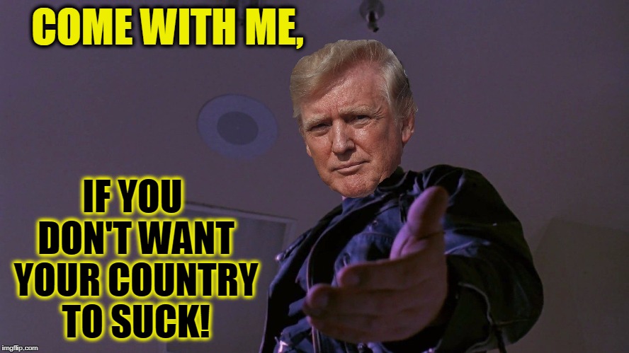 T-2020: Trumpinator | COME WITH ME, IF YOU DON'T WANT YOUR COUNTRY TO SUCK! | image tagged in trumpinator,funny,memes,mxm | made w/ Imgflip meme maker