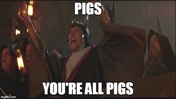 you're all pigs! | PIGS; YOU'RE ALL PIGS | image tagged in you're all pigs | made w/ Imgflip meme maker