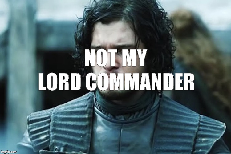 NOT MY LORD COMMANDER | LORD COMMANDER; NOT MY | image tagged in jon snow,lord commander | made w/ Imgflip meme maker