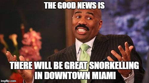 Steve Harvey Meme | THE GOOD NEWS IS THERE WILL BE GREAT SNORKELLING IN DOWNTOWN MIAMI | image tagged in memes,steve harvey | made w/ Imgflip meme maker