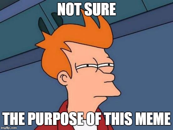 Futurama Fry Meme | NOT SURE THE PURPOSE OF THIS MEME | image tagged in memes,futurama fry | made w/ Imgflip meme maker