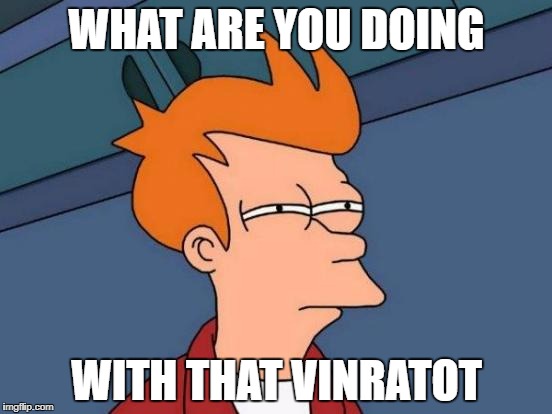 Futurama Fry | WHAT ARE YOU DOING; WITH THAT VINRATOT | image tagged in memes,futurama fry | made w/ Imgflip meme maker