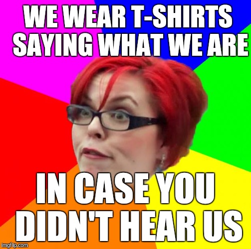 WE WEAR T-SHIRTS SAYING WHAT WE ARE IN CASE YOU DIDN'T HEAR US | made w/ Imgflip meme maker