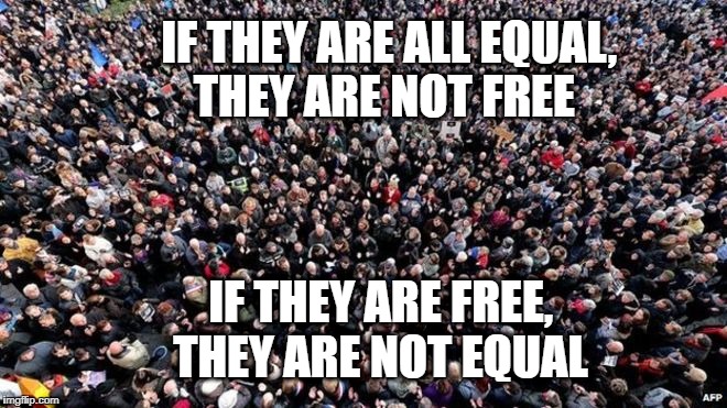 Liberty | IF THEY ARE ALL EQUAL,      THEY ARE NOT FREE; IF THEY ARE FREE,           THEY ARE NOT EQUAL | image tagged in liberty,freedom,equality,reality,humanity | made w/ Imgflip meme maker