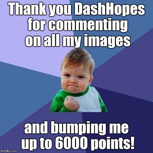 I would like to thank DashHopes and all the other fellow memers that have helped me out in my memeing career | Thank you DashHopes for commenting on all my images; and bumping me up to 6000 points! | image tagged in memes,success kid,thank you | made w/ Imgflip meme maker