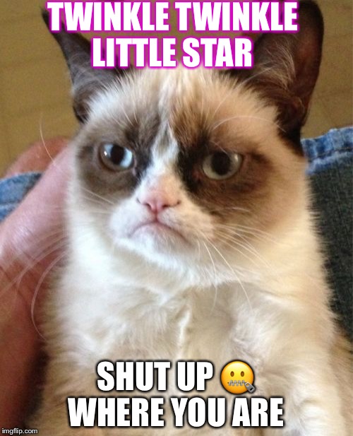 Grumpy Cat Meme | TWINKLE TWINKLE LITTLE STAR; SHUT UP 🤐 WHERE YOU ARE | image tagged in memes,grumpy cat | made w/ Imgflip meme maker